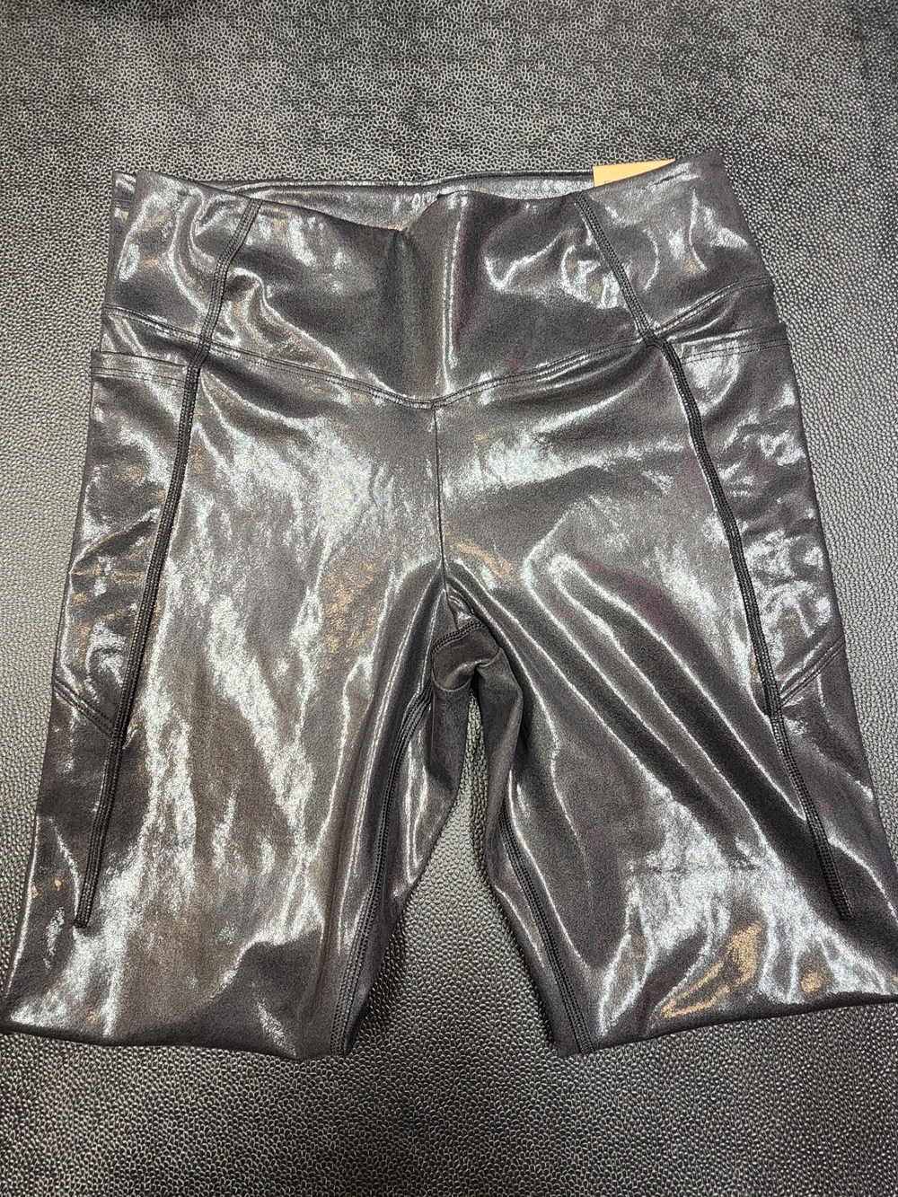 SZ MED VICTORIA'S SECRET PINK BLACK GUNMETAL SHIMMER SHINE LEGGINGS.